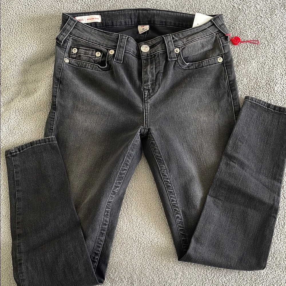 Black Skinny Jeans with Washed Look and Textured Denim True Religion NEW